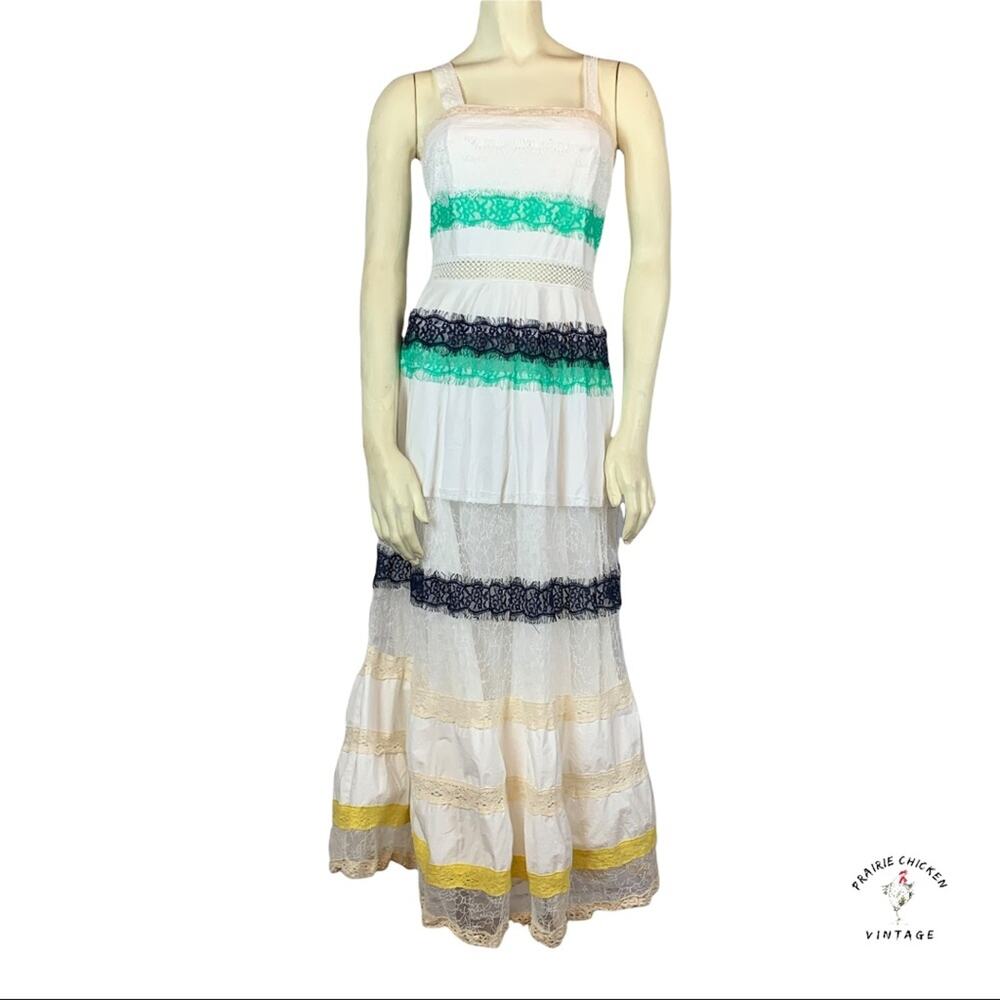Stellah Cotton Maxi Dress XS S Lace Trim Tiered Boho Sundress White Peasant